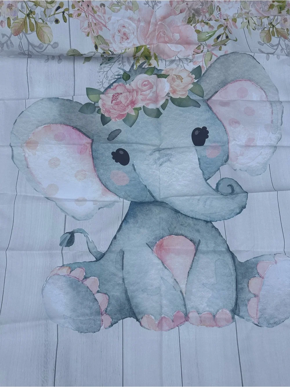 Floral Elephant Baby Girl Photography backdrop w 2 banners- Pink and Gray